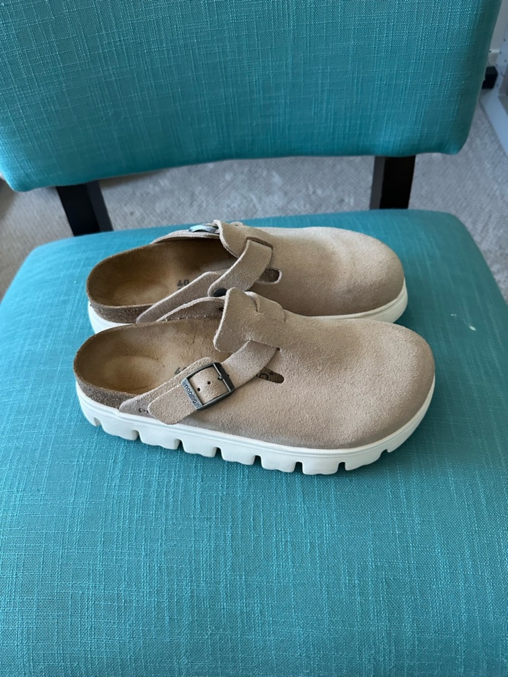 Papillio Taupe Suede Slip-On Clog with Buckle